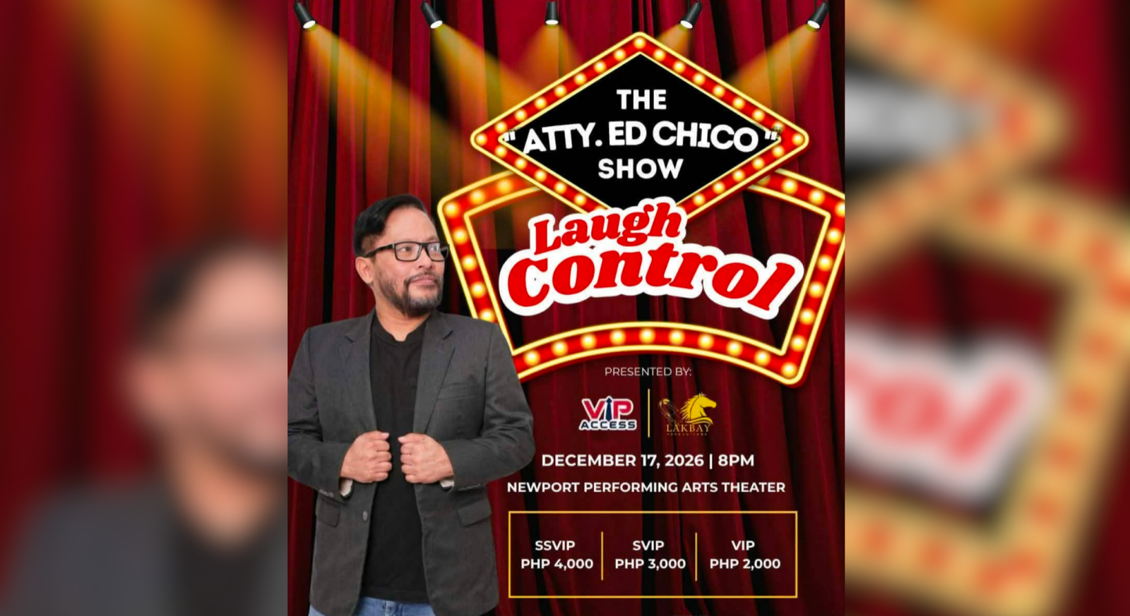 Acclaimed lawyer-comedian Ed Chico headlines pre-Christmas show at Newport World Resorts